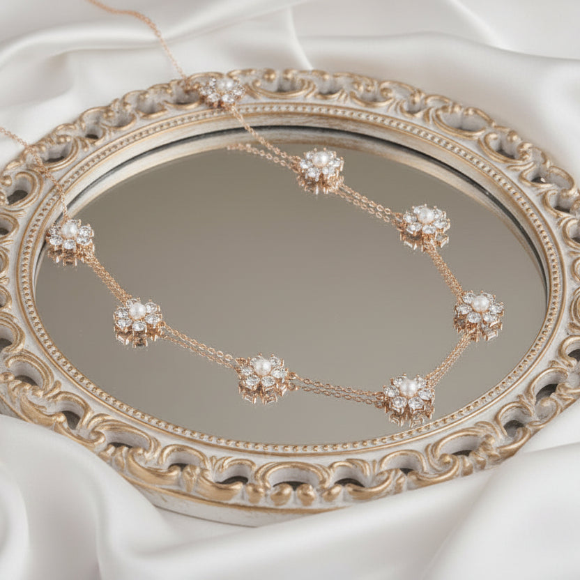 Daisy - Cubic Zirconia Pearl Necklace Gold
