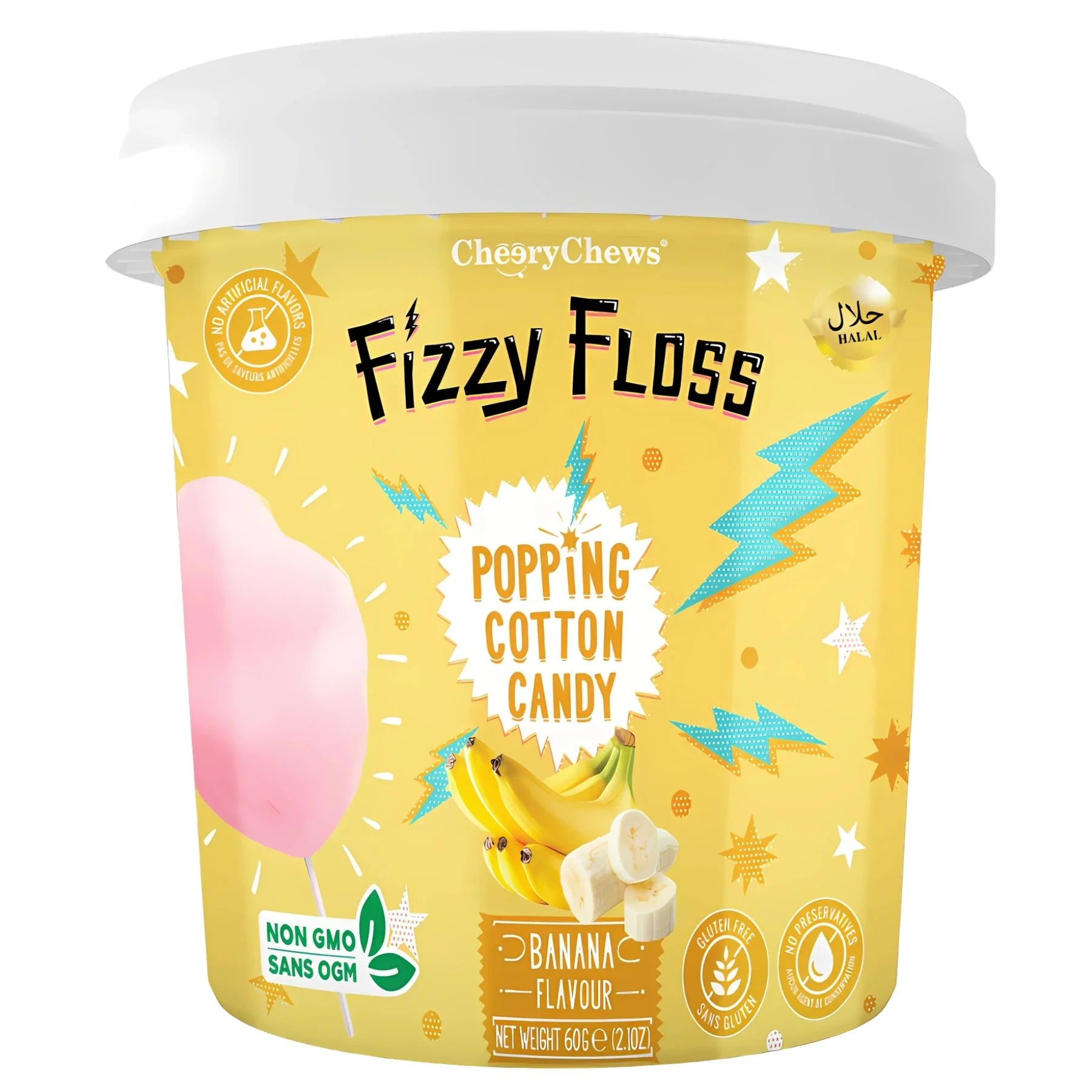 Fizzy Floss - Banana Flavour Popping Cotton Candy (Halal) - 60g x 18