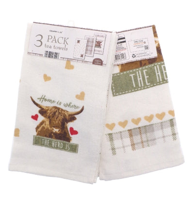 Highland Cow Tea Towel 3 Pack