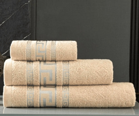 100% Egyptian Cotton Bath Sheet - Greek Border - Stone pack of 2