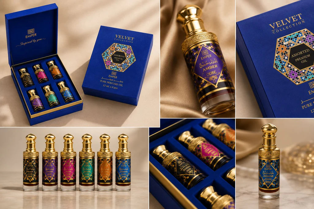 EMPER Velvet Collection Blue Box 6 X 12ml UNISEX HIGLY CONCENTRATED FRAGRANCE OIL SET