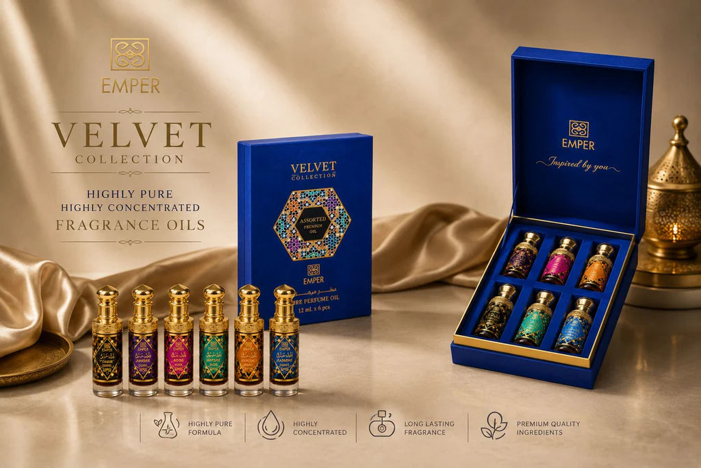 EMPER Velvet Collection Blue Box 6 X 12ml UNISEX HIGLY CONCENTRATED FRAGRANCE OIL SET